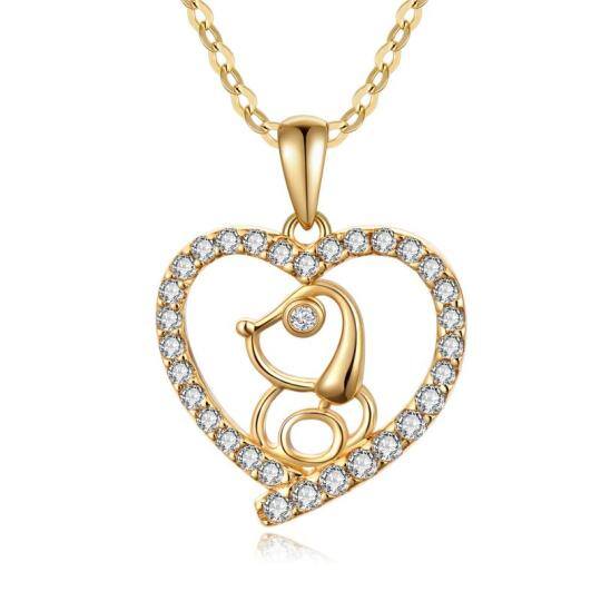 Collana con ciondolo a forma di cane con zirconia cubica in oro 14K