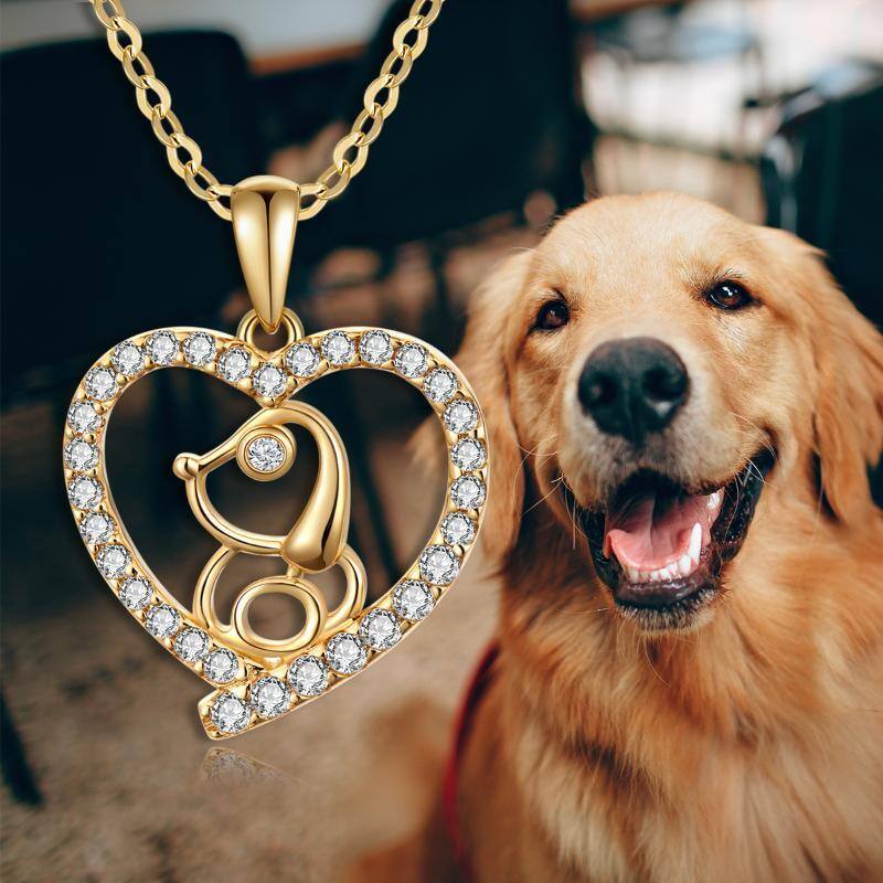 14K Gold Cubic Zirkonia Hund Anhänger Halskette-6