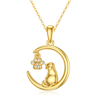 10K Gold Cubic Zirconia Dog Pendant Necklace-31