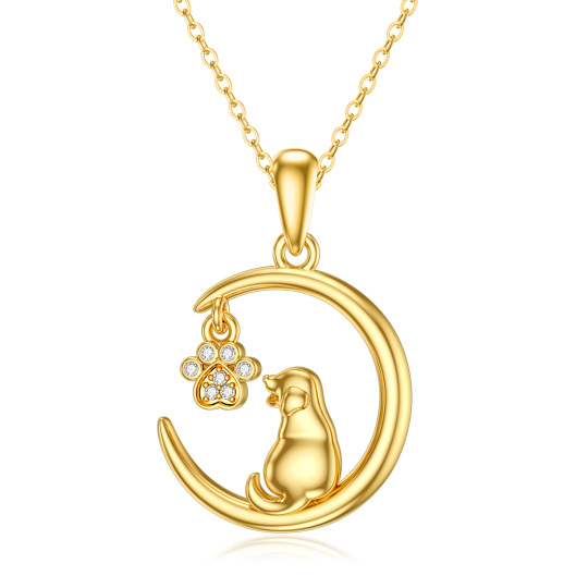 Collana con ciondolo a forma di cane con zirconia cubica in oro 14K