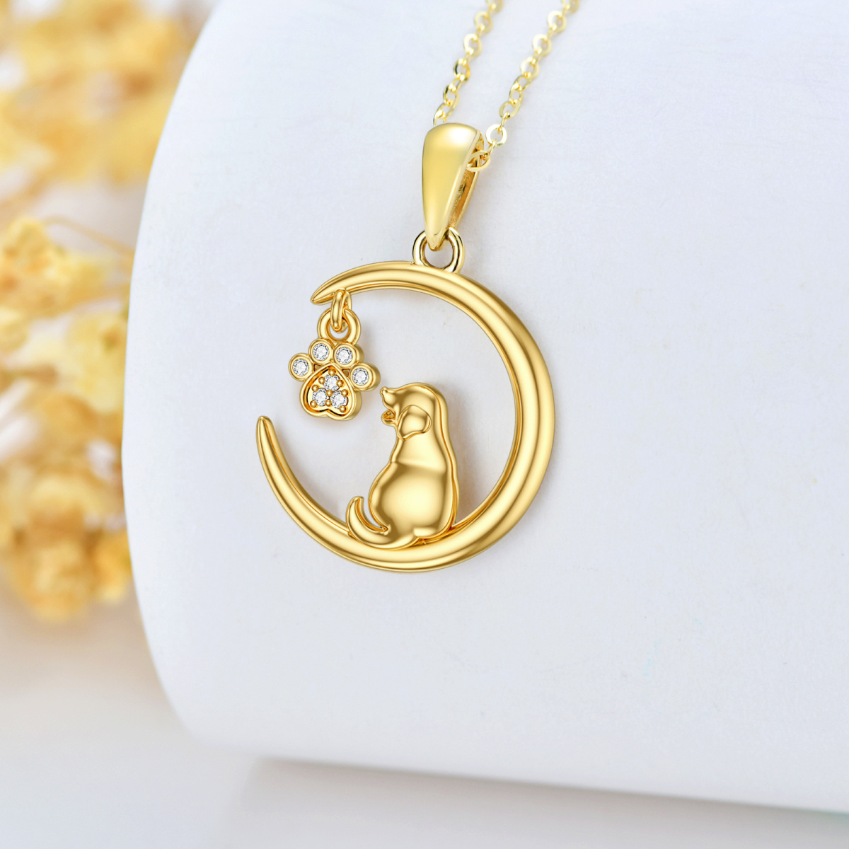 10K Gold Cubic Zirconia Dog Pendant Necklace-3