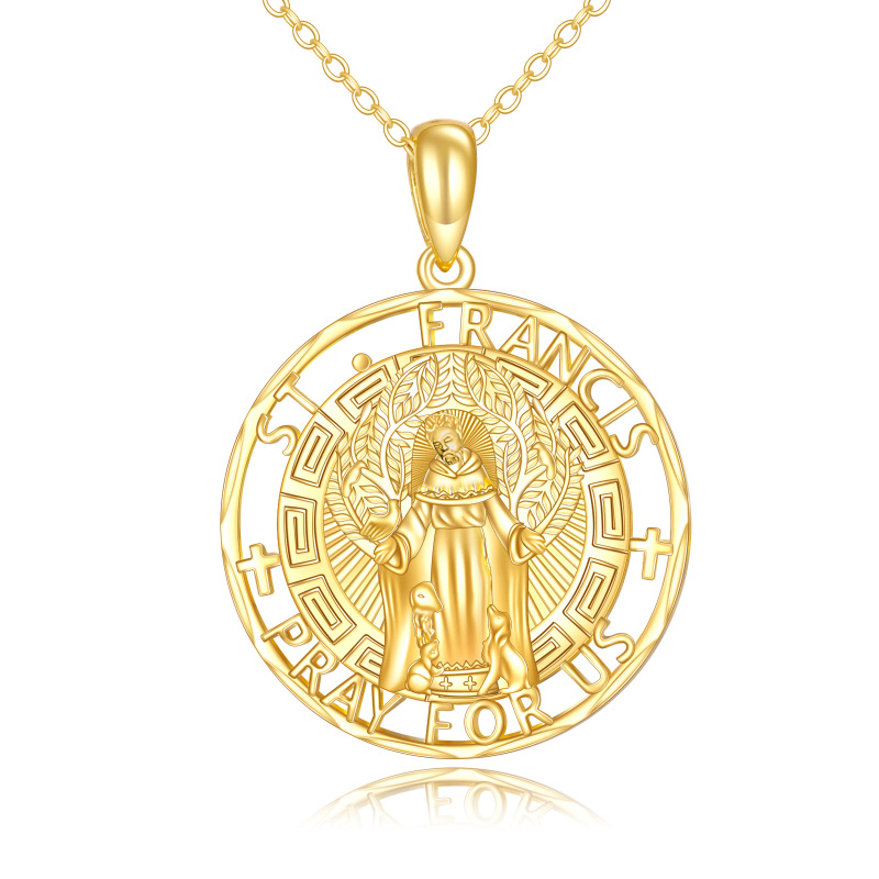 10K Gold Dog & Saint Francis Pendant Necklace with Engraved Word for Men-5