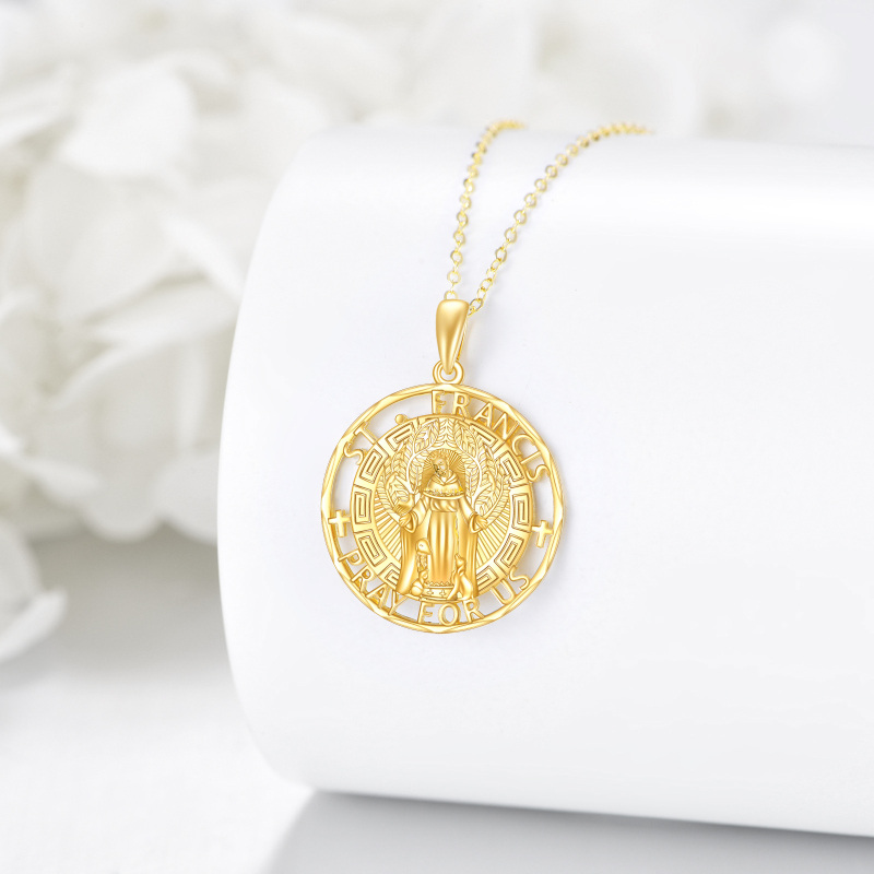 18K Gold Dog & Saint Francis Pendant Necklace with Engraved Word for Men-3