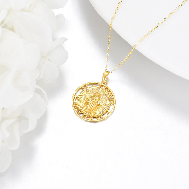 18K Gold Dog & Saint Francis Pendant Necklace with Engraved Word for Men-4