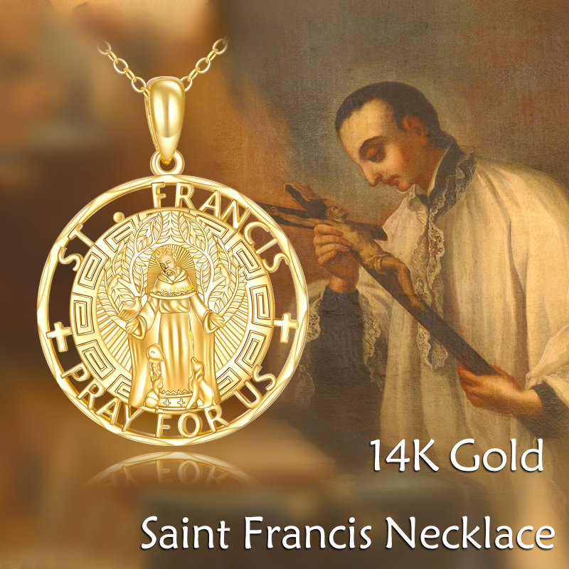 18K Gold Dog & Saint Francis Pendant Necklace with Engraved Word for Men-6