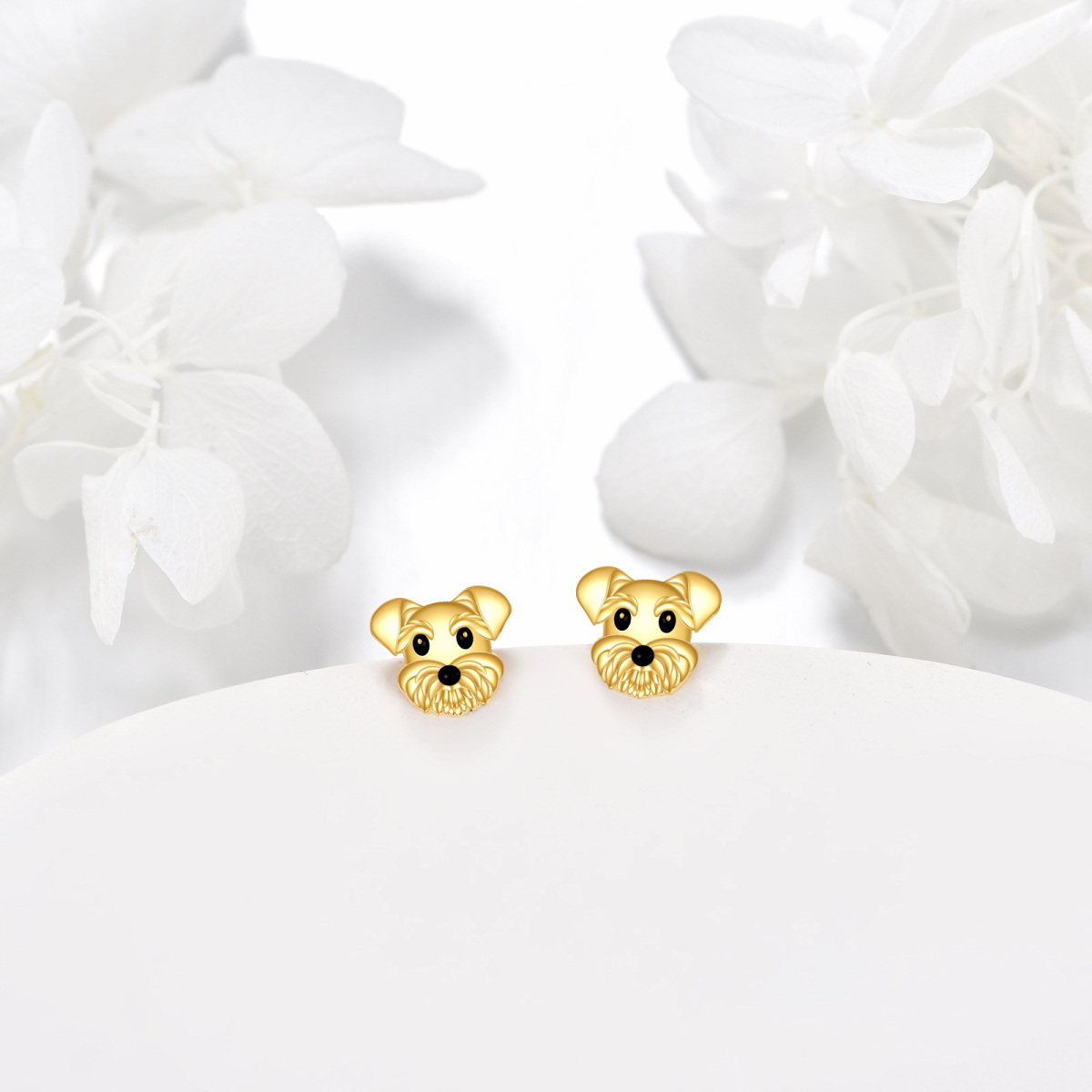 10K Gold Dog Stud Earrings-3