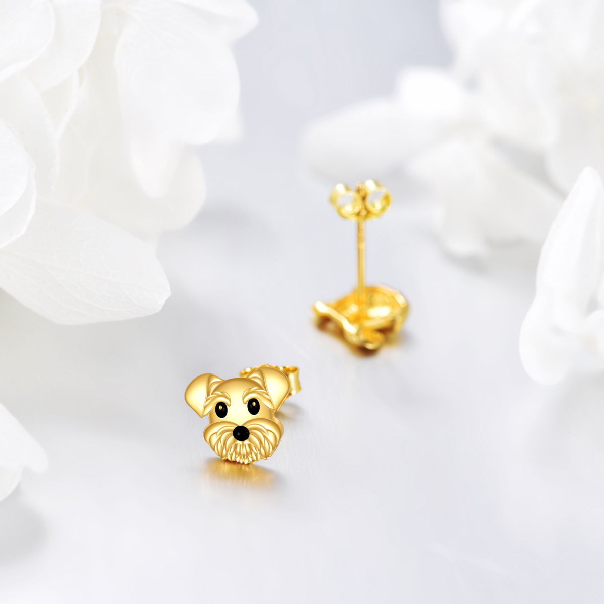 10K Gold Dog Stud Earrings-4