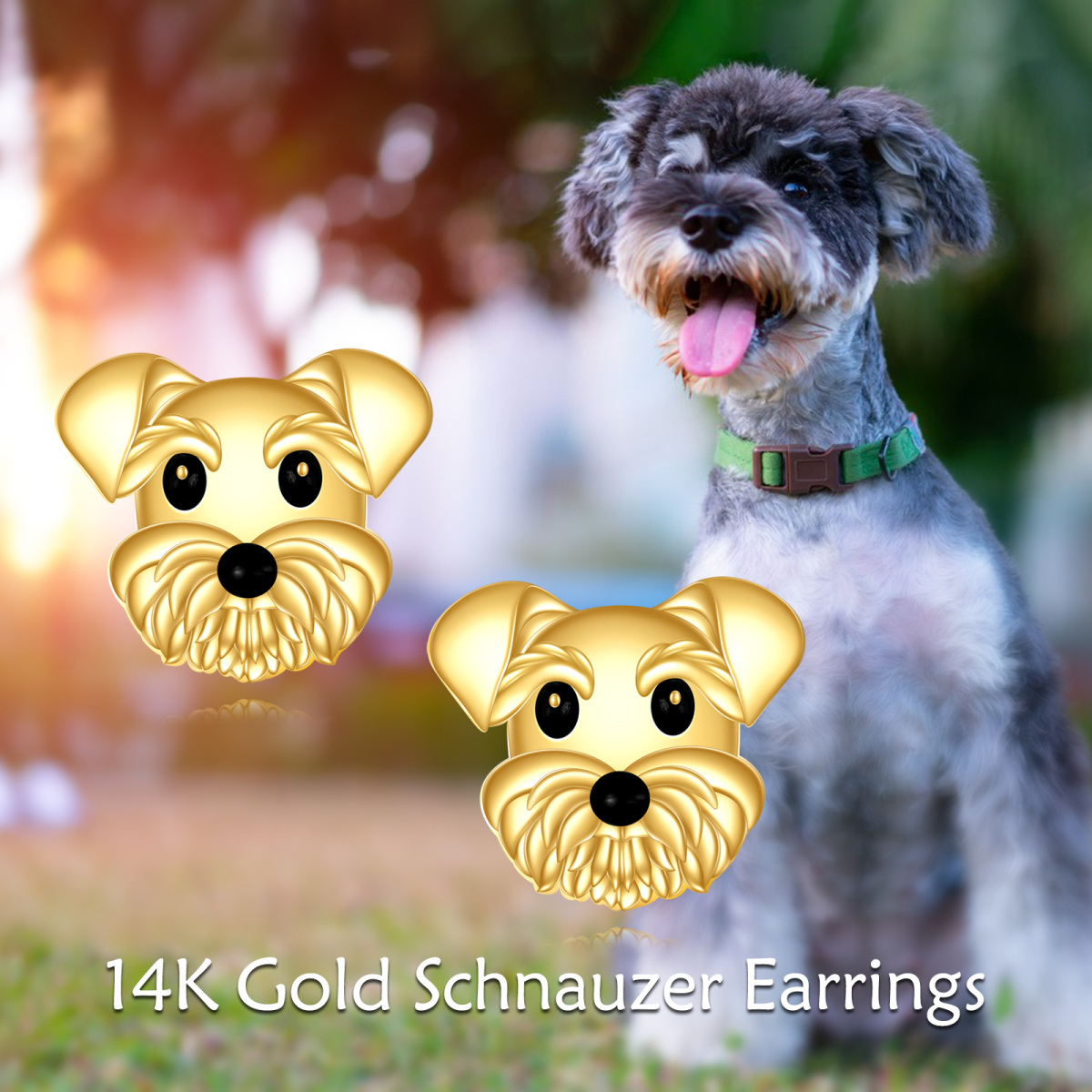 10K Gold Dog Stud Earrings-6