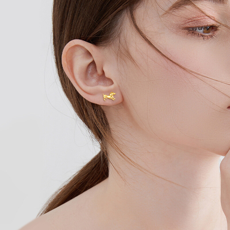 Brincos de pino de cachorro de ouro 10K-3