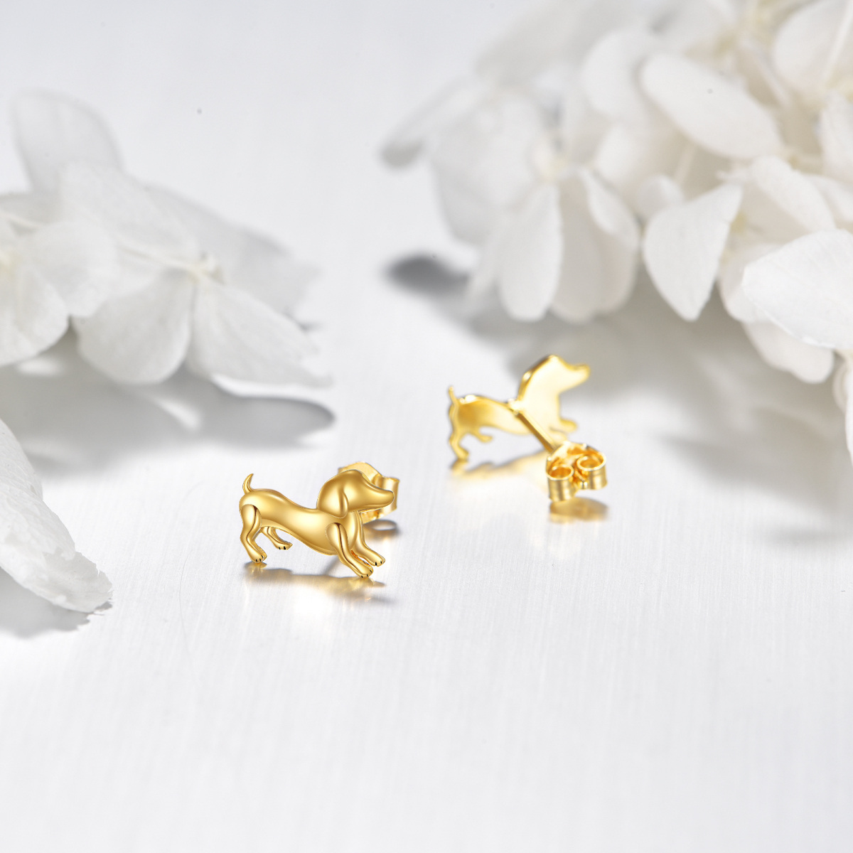 10K Gold Dog Stud Earrings-4