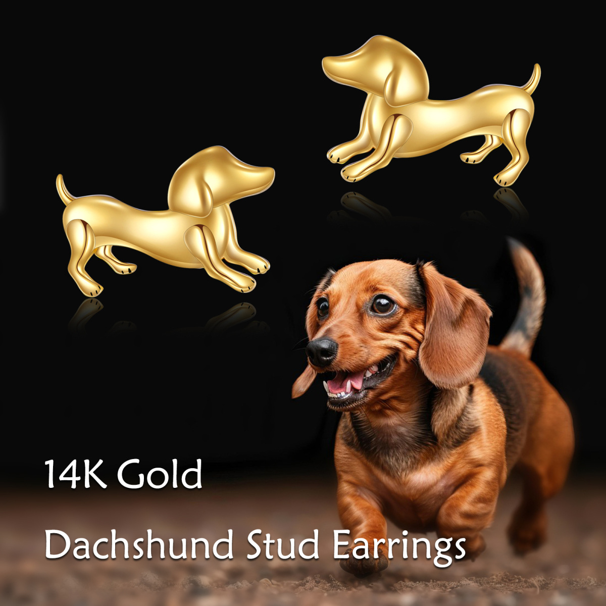 10K Gold Dog Stud Earrings-6