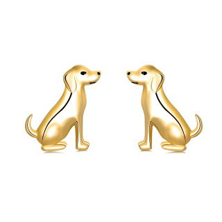 14K Gold Dog Stud Earrings-1