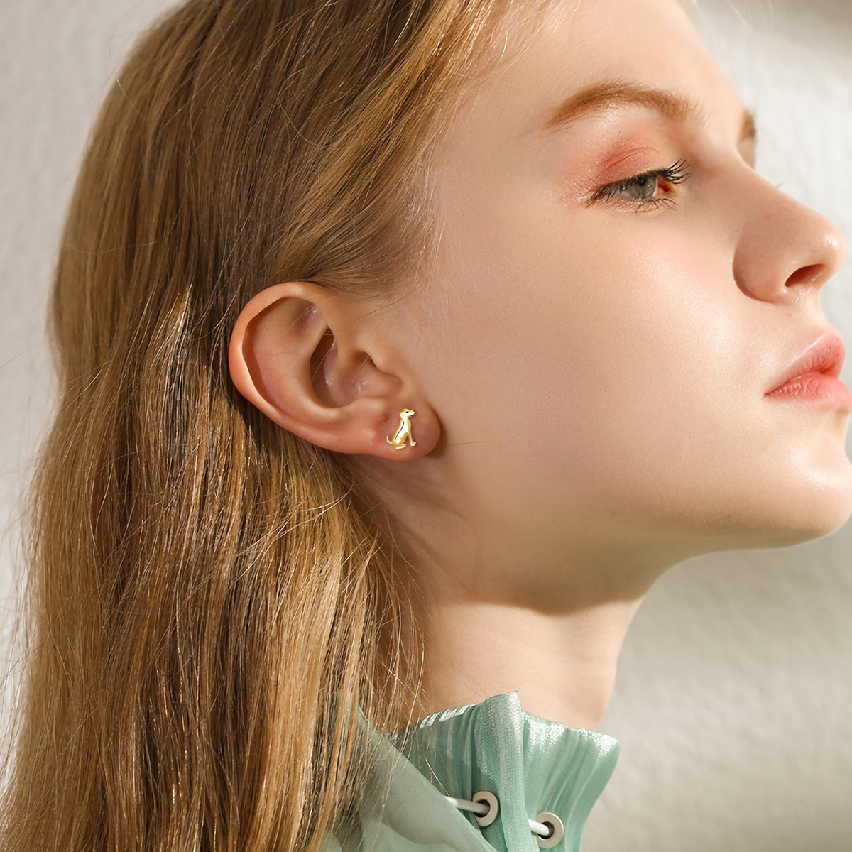 14K Gold Dog Stud Earrings-2