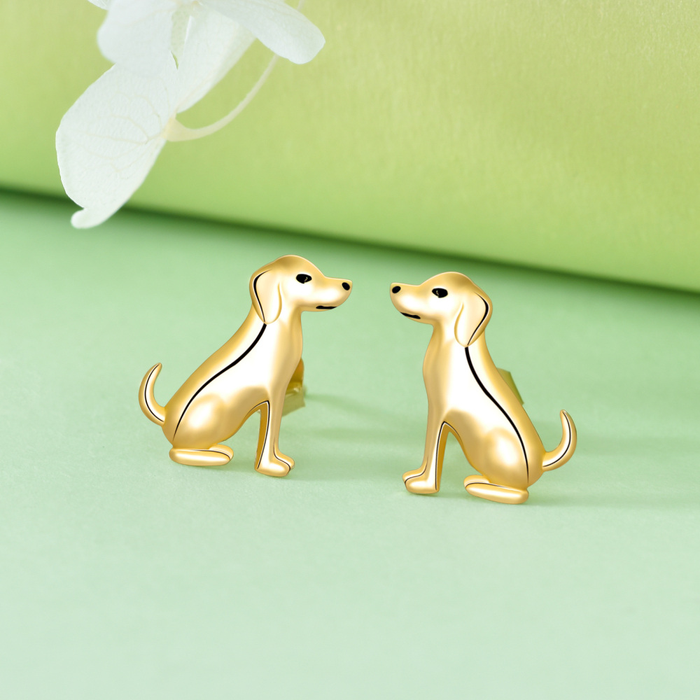 10K Gold Dog Stud Earrings-3