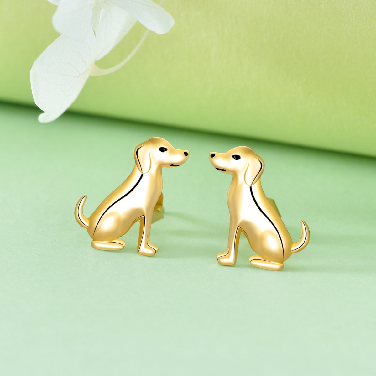 14K Gold Dog Stud Earrings-3