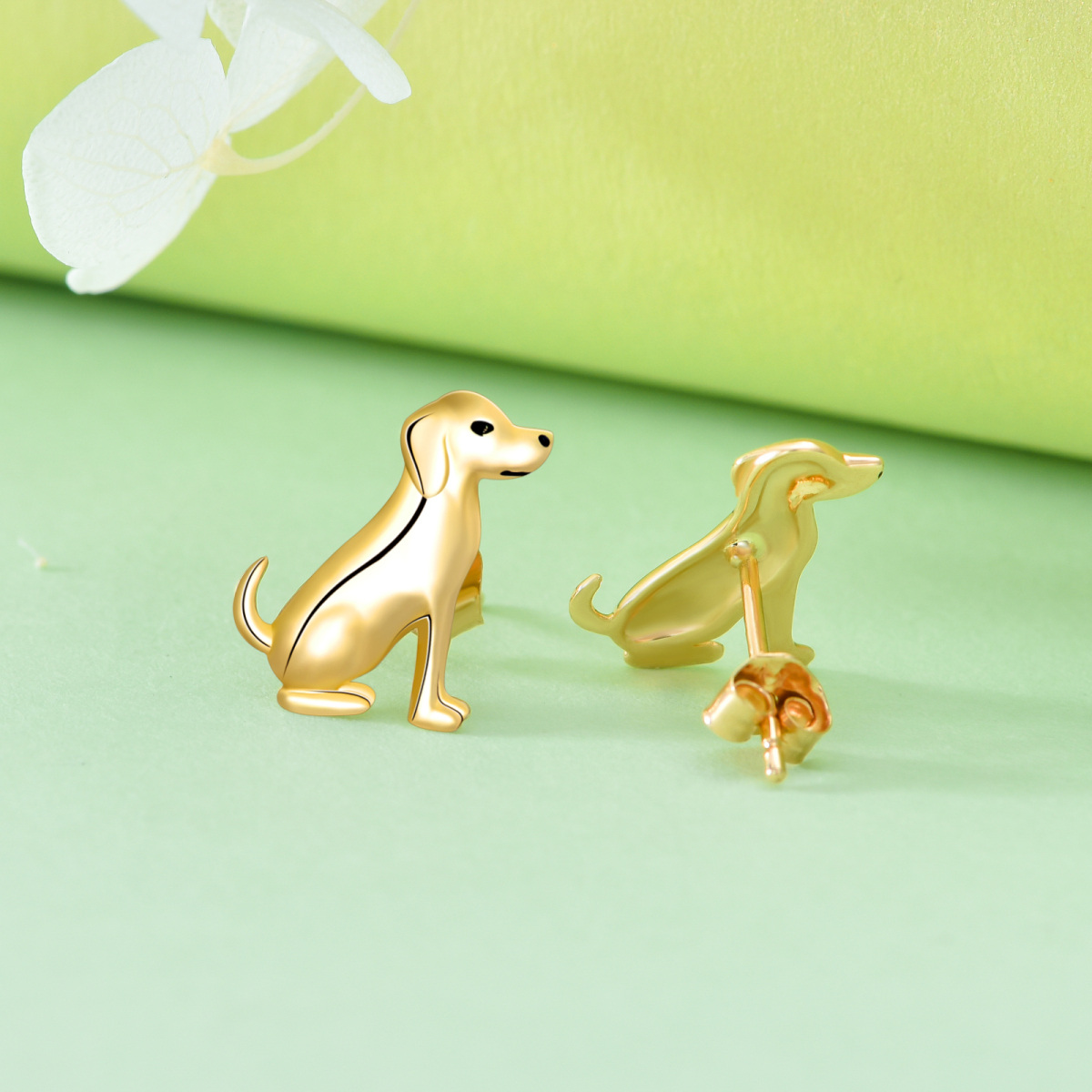 14K Gold Dog Stud Earrings-4