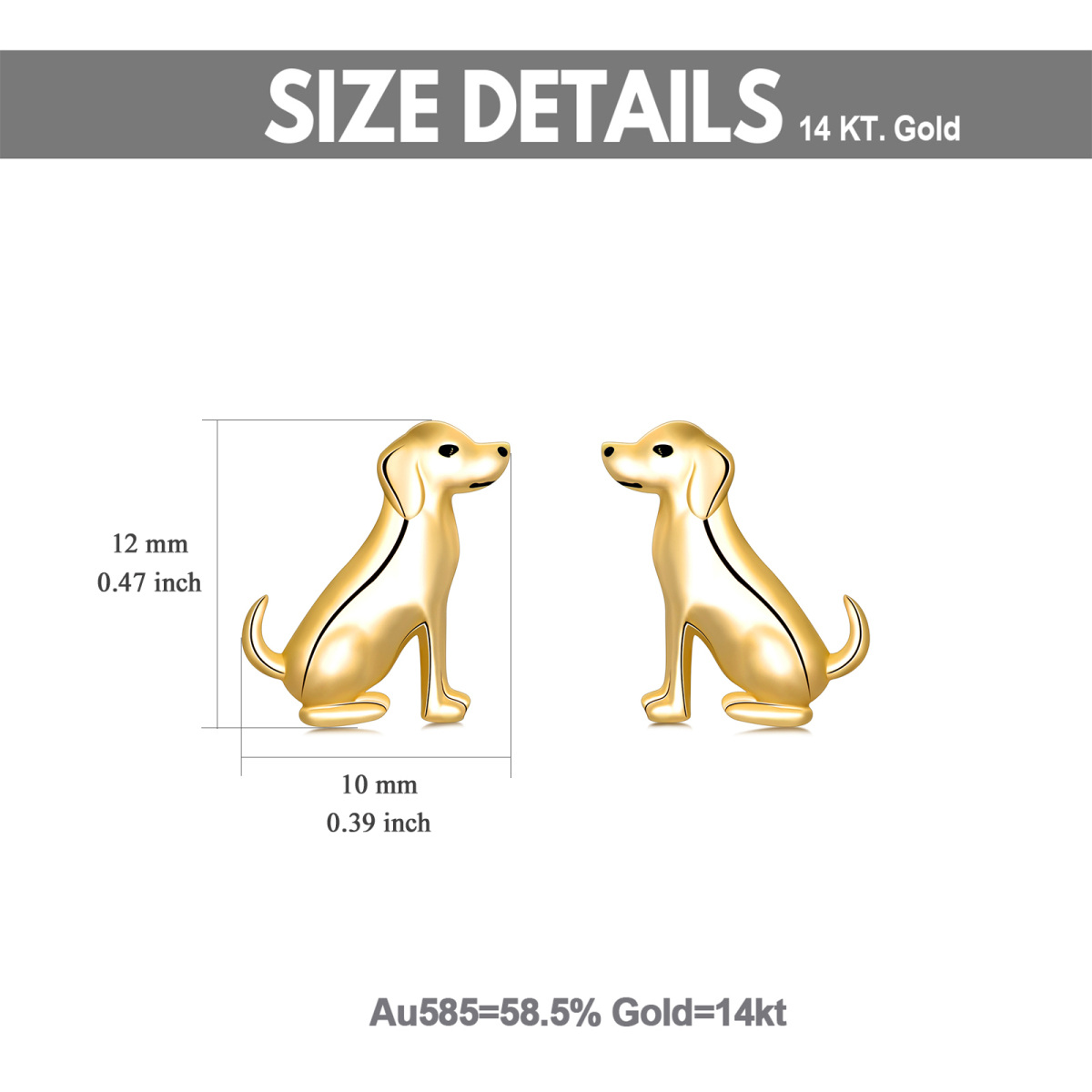 14K Gold Dog Stud Earrings-5