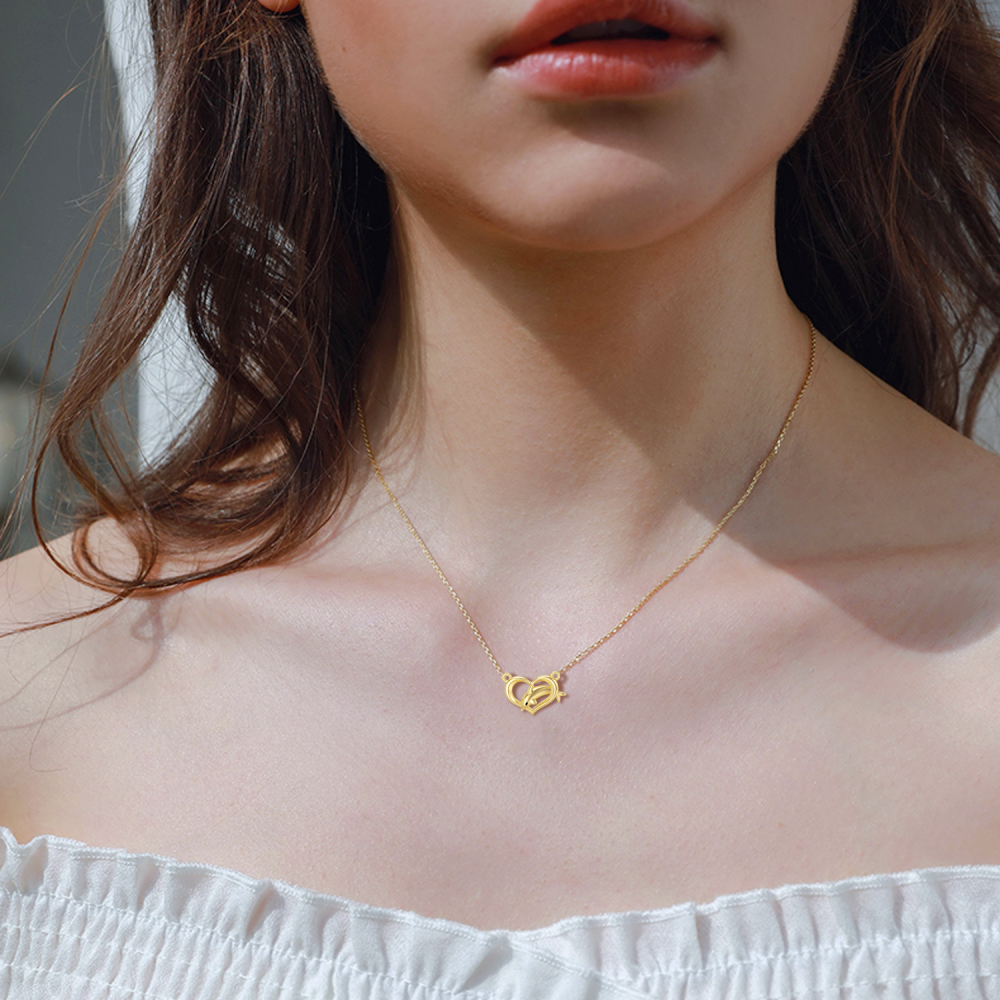 10K Gold Dolphin & Heart Pendant Necklace-2