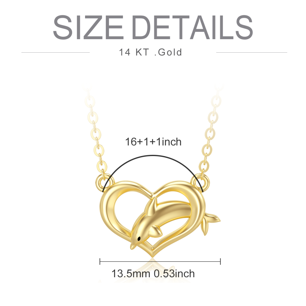 10K Gold Dolphin & Heart Pendant Necklace-6