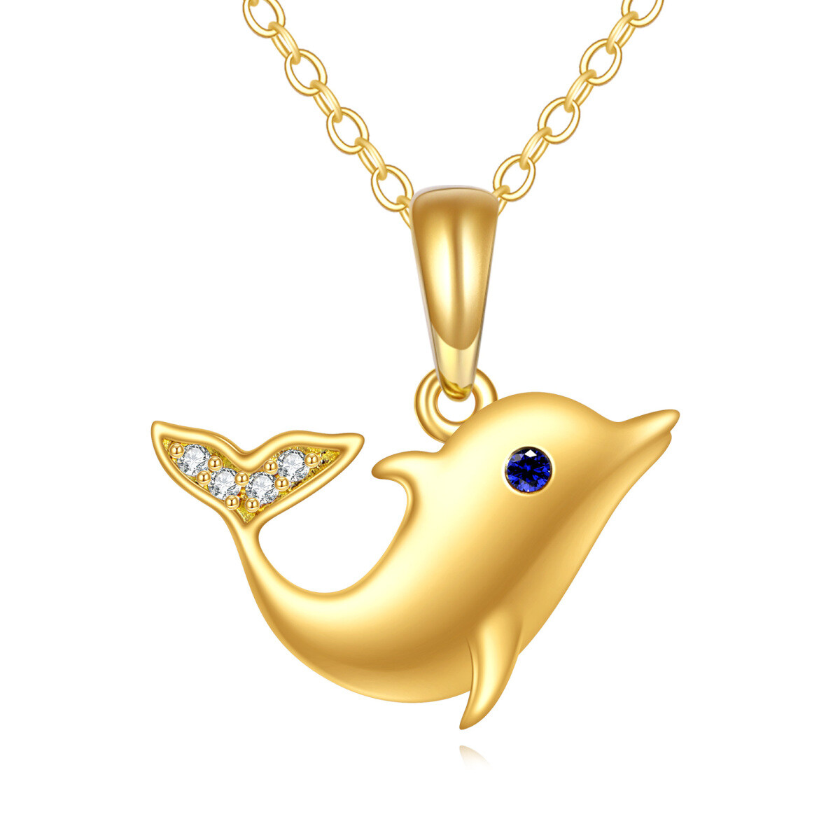 10K Gold Cubic Zirconia Dolphin Necklace for Women-1