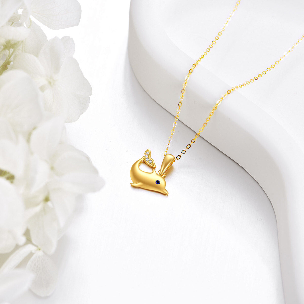 10K Gold Cubic Zirconia Dolphin Necklace for Women-3