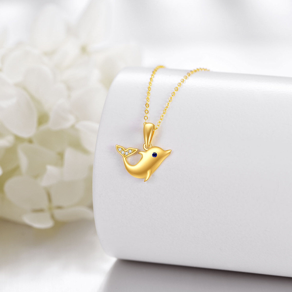 10K Gold Cubic Zirconia Dolphin Necklace for Women-4