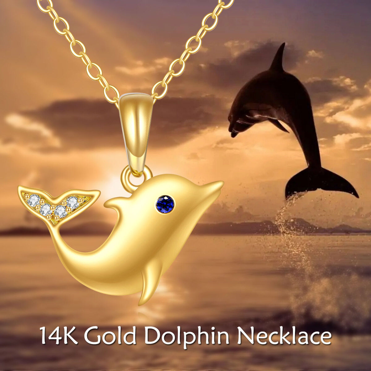 10K Gold Cubic Zirconia Dolphin Necklace for Women-6