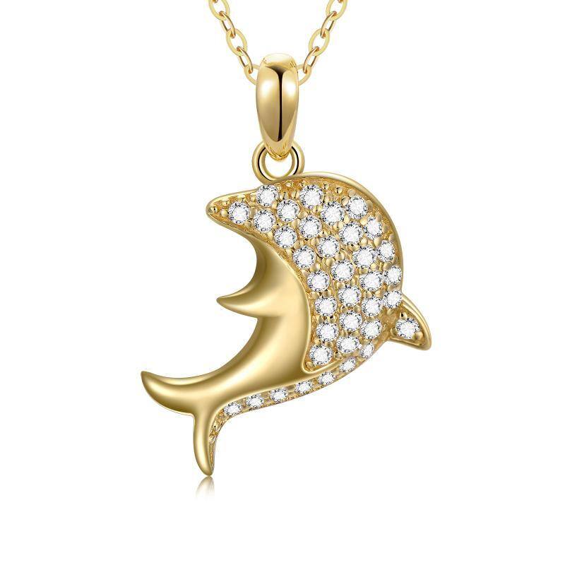 10K Gold Dolphin Pendant Necklace-10