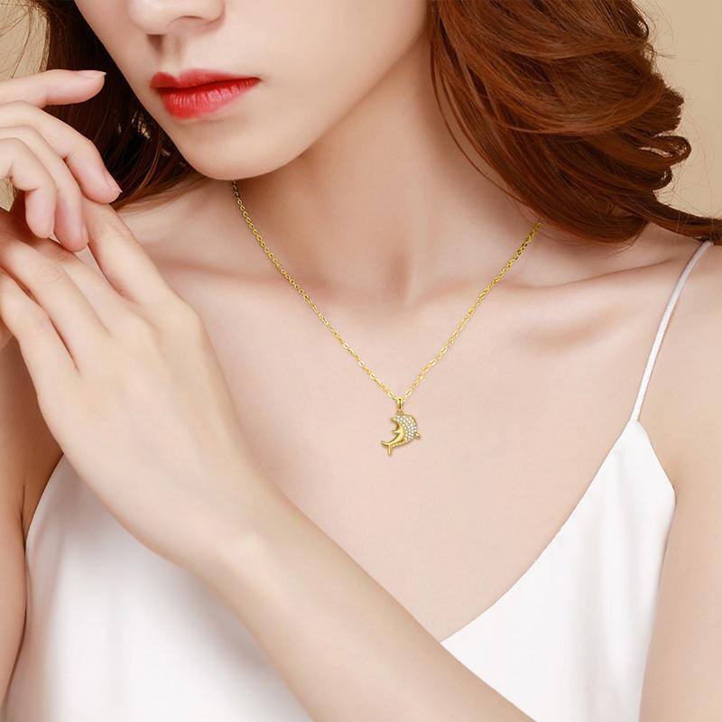 10K Gold Dolphin Pendant Necklace-2