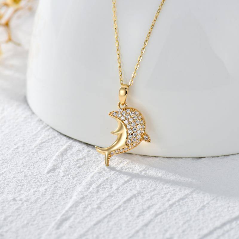 18K Gold Dolphin Pendant Necklace-3