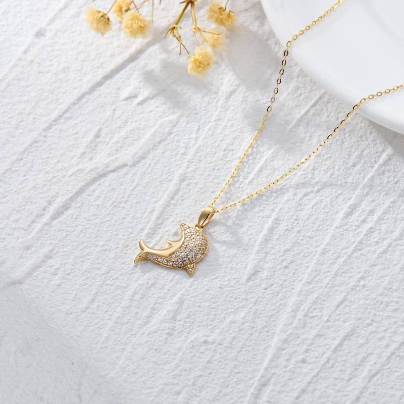 10K Gold Dolphin Pendant Necklace-4
