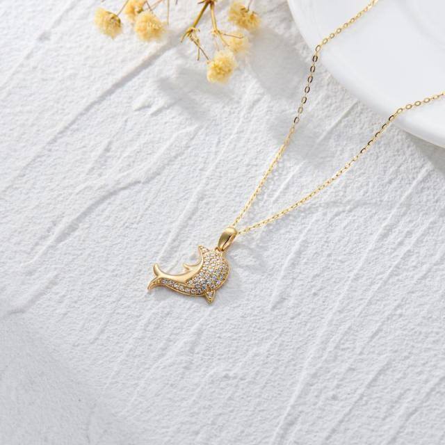 Collana con ciondolo a forma di delfino in oro 14K-4