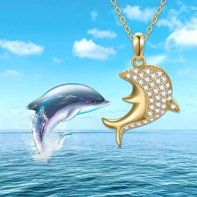 10K Gold Dolphin Pendant Necklace-6