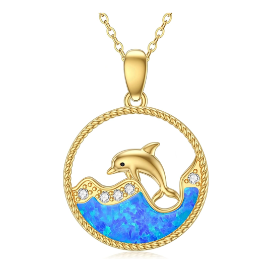 Collana con ciondolo a forma di delfino in zirconia cubica in oro 14K