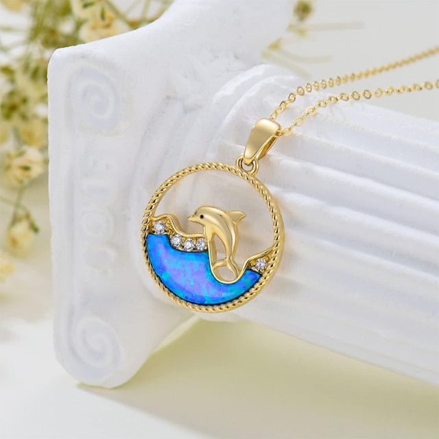 14K Gold Cubic Zirconia Dolphin Pendant Necklace-3