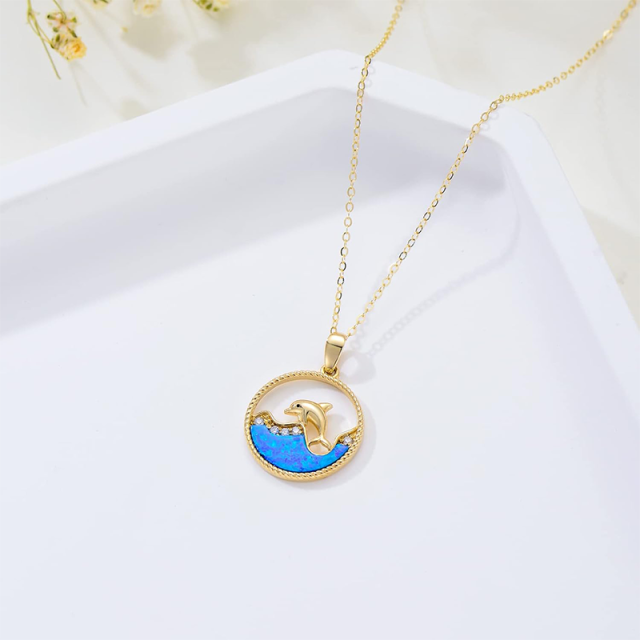 14K Gold Cubic Zirconia Dolphin Pendant Necklace-4