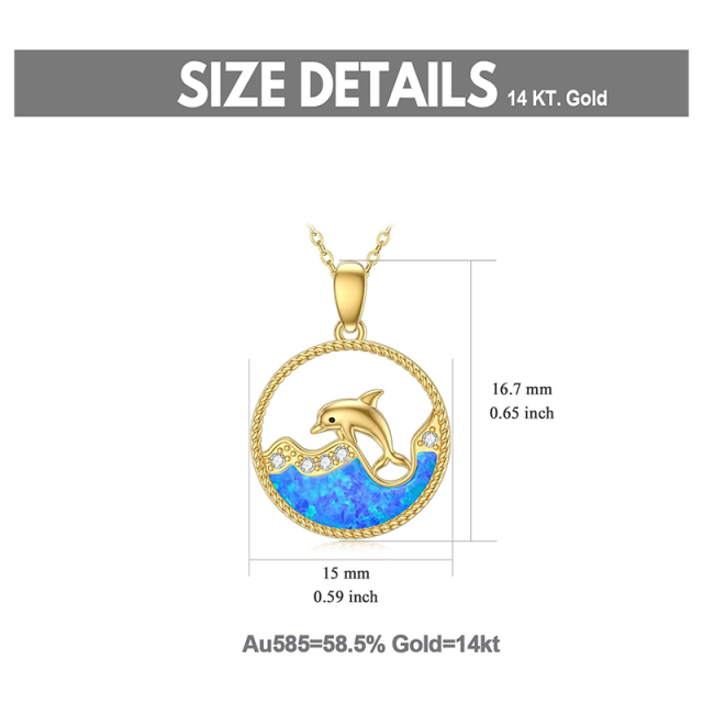 Collier avec pendentif dauphin en or 14 carats et zircone cubique-5