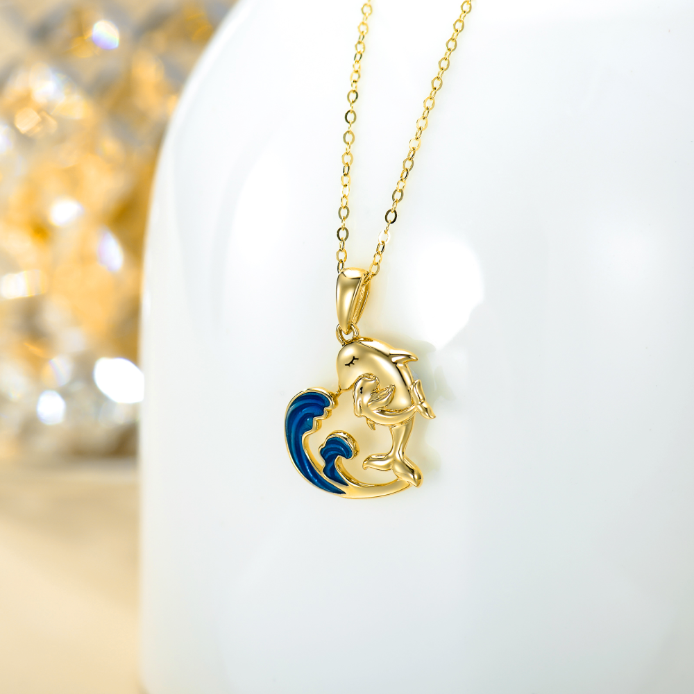 10K Gold Dolphin Pendant Necklace-3