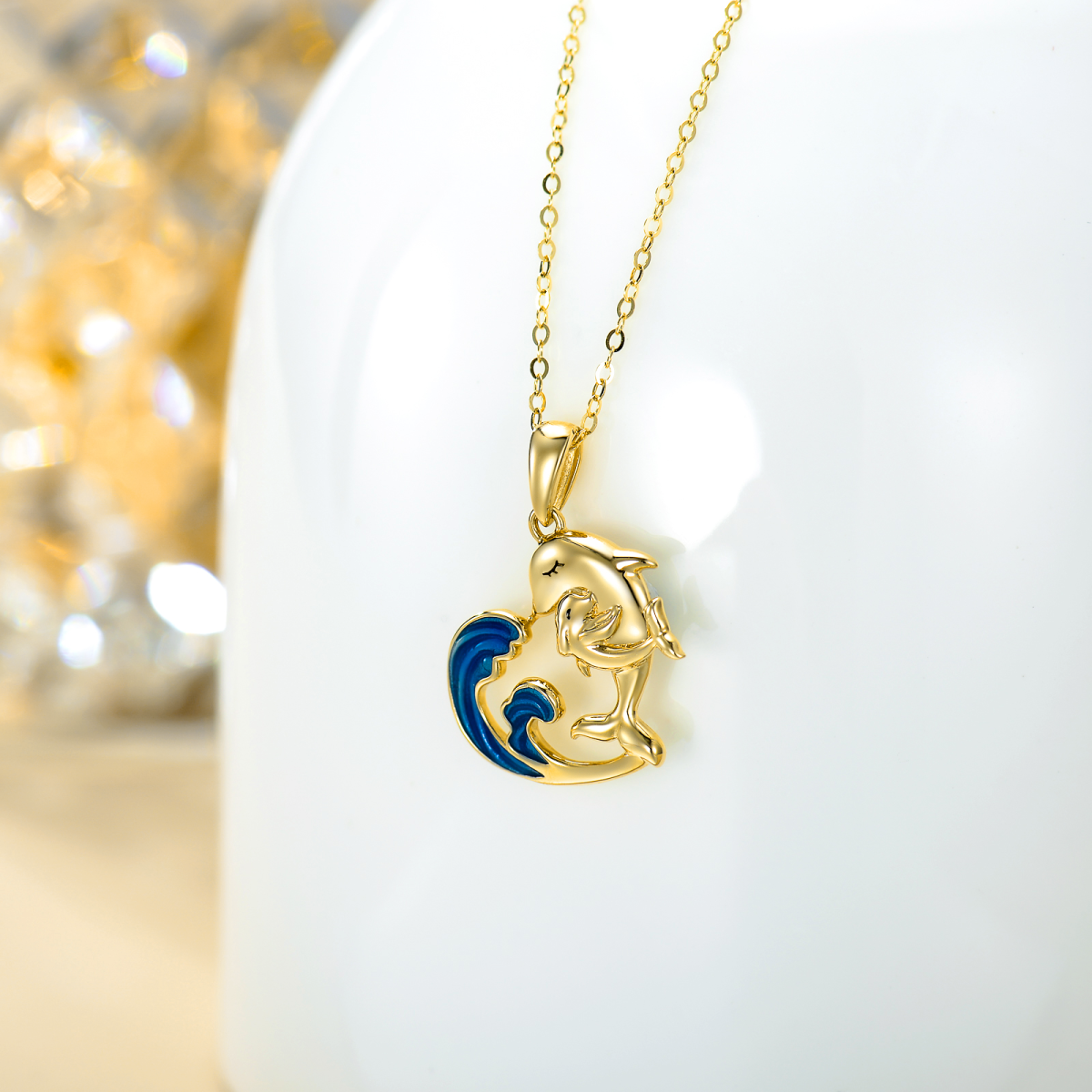 14K Gold Dolphin Pendant Necklace-3