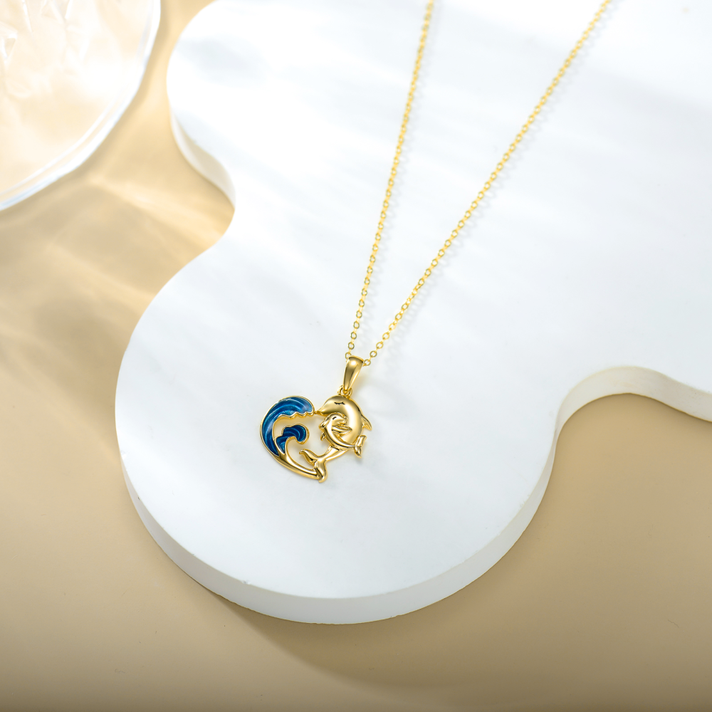 10K Gold Dolphin Pendant Necklace-4