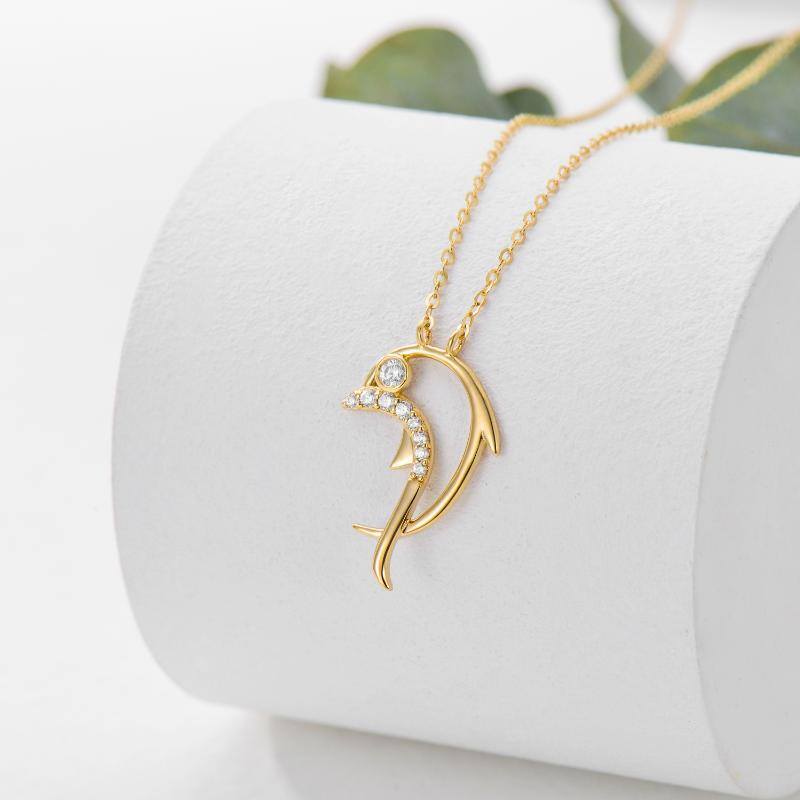 10K Gold Cubic Zirconia Dolphin Pendant Necklace-3