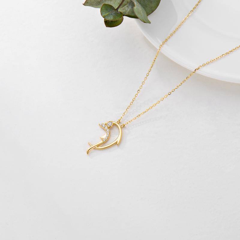 10K Gold Cubic Zirconia Dolphin Pendant Necklace-4