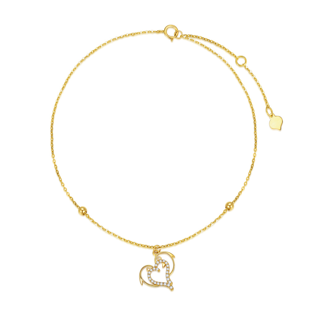 10K Gold Cubic Zirconia Dolphin Single Layer Anklet-1