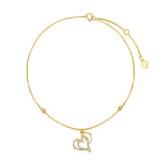 Bracelet de cheville simple en or 14K à zircon cubique et dauphin