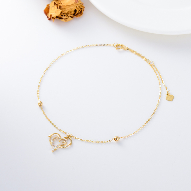 10K Gold Cubic Zirconia Dolphin Single Layer Anklet-3