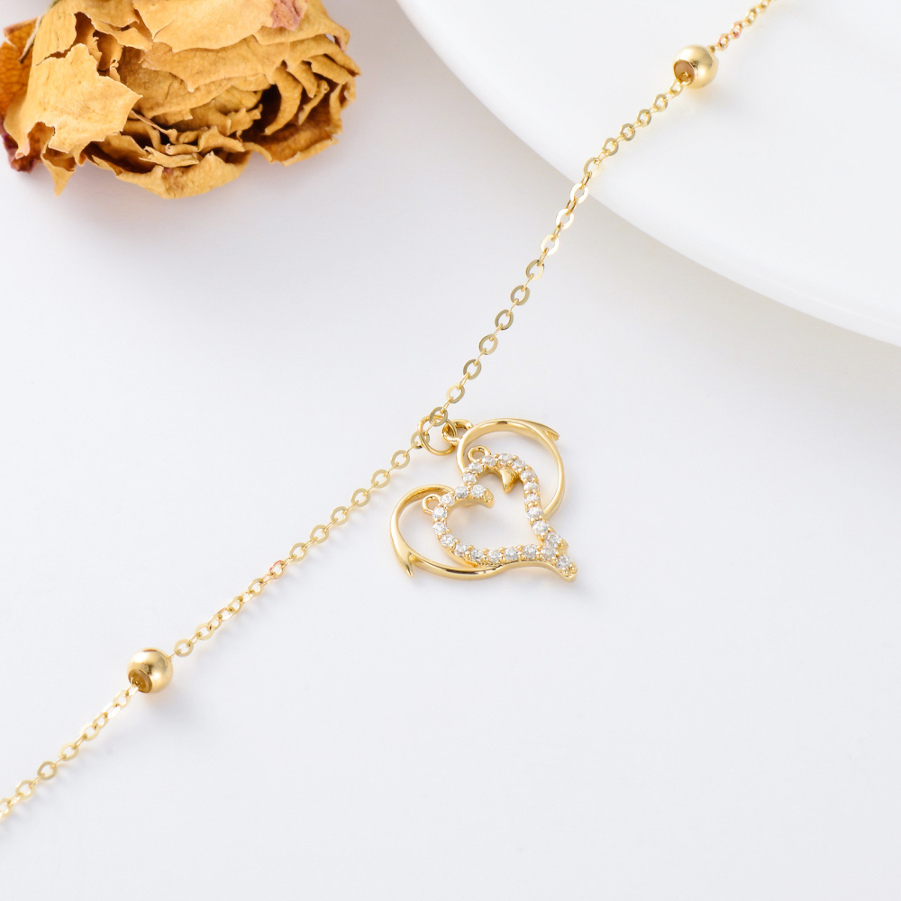 10K Gold Cubic Zirconia Dolphin Single Layer Anklet-4