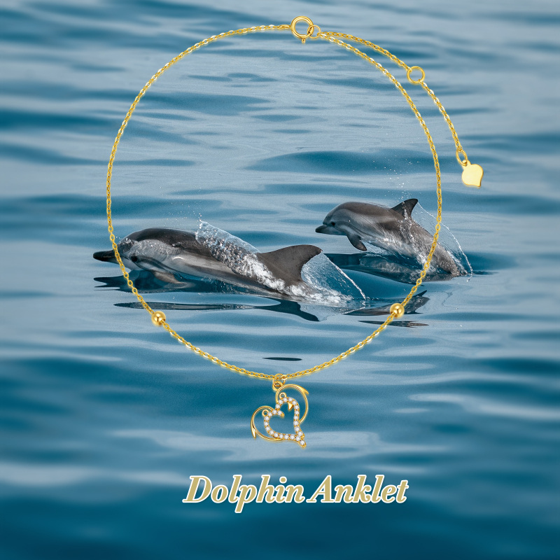10K Gold Cubic Zirconia Dolphin Single Layer Anklet-6