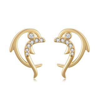 10K Gold Cubic Zirconia Dolphin Stud Earrings-50