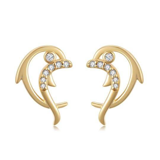 10K Gold Cubic Zirconia Dolphin Stud Earrings