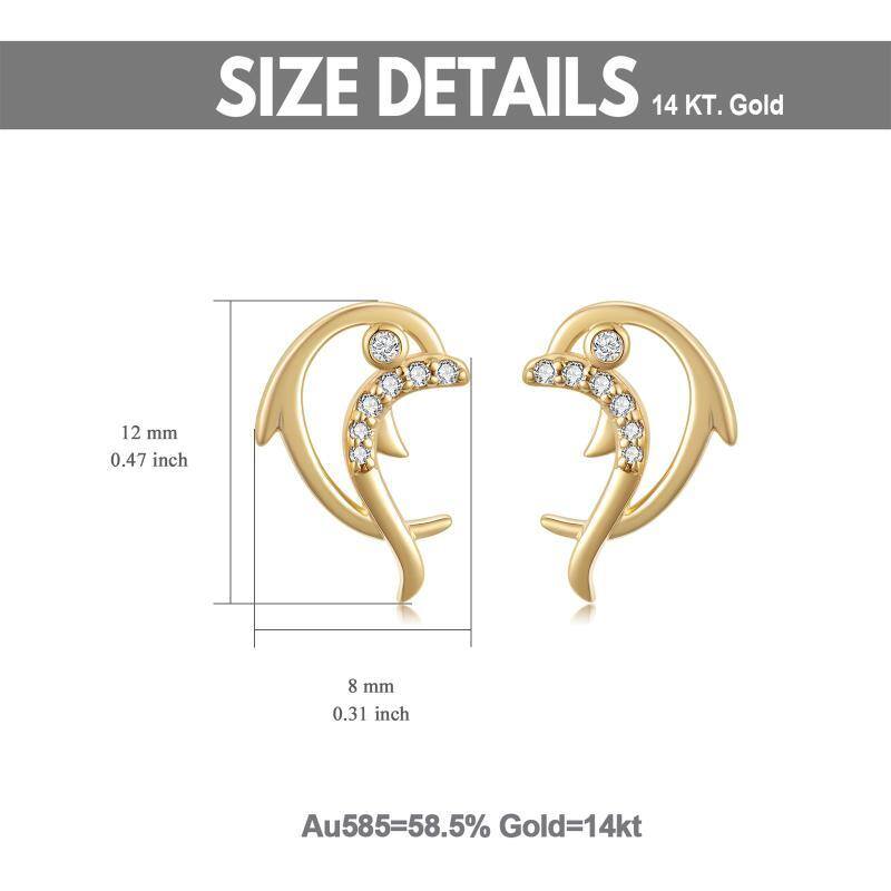 10K Gold Cubic Zirconia Dolphin Stud Earrings-6